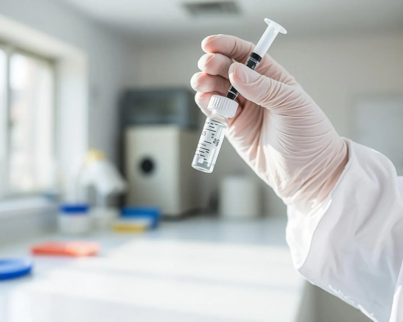 Scientist preparing peptide solution